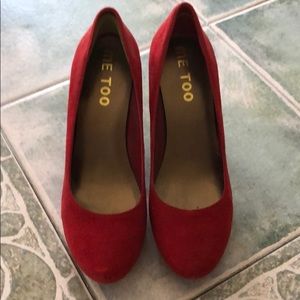 Red suede high heels